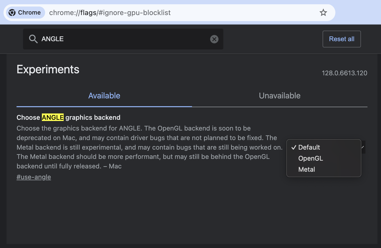 Chrome ANGLE graphics backend